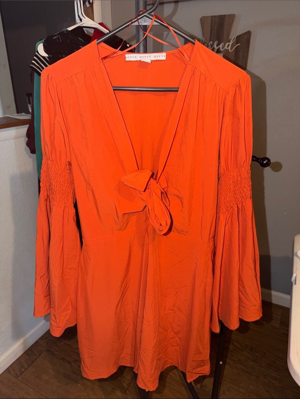 HYFVE Orange Tie-Front Midi Dress